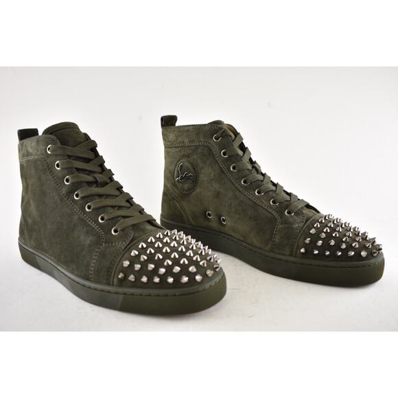 Christian Louboutin Men Lou Spikes Flat Tyrol Green Suede High Top Sneaker 43 10 - Picture 4 of 13